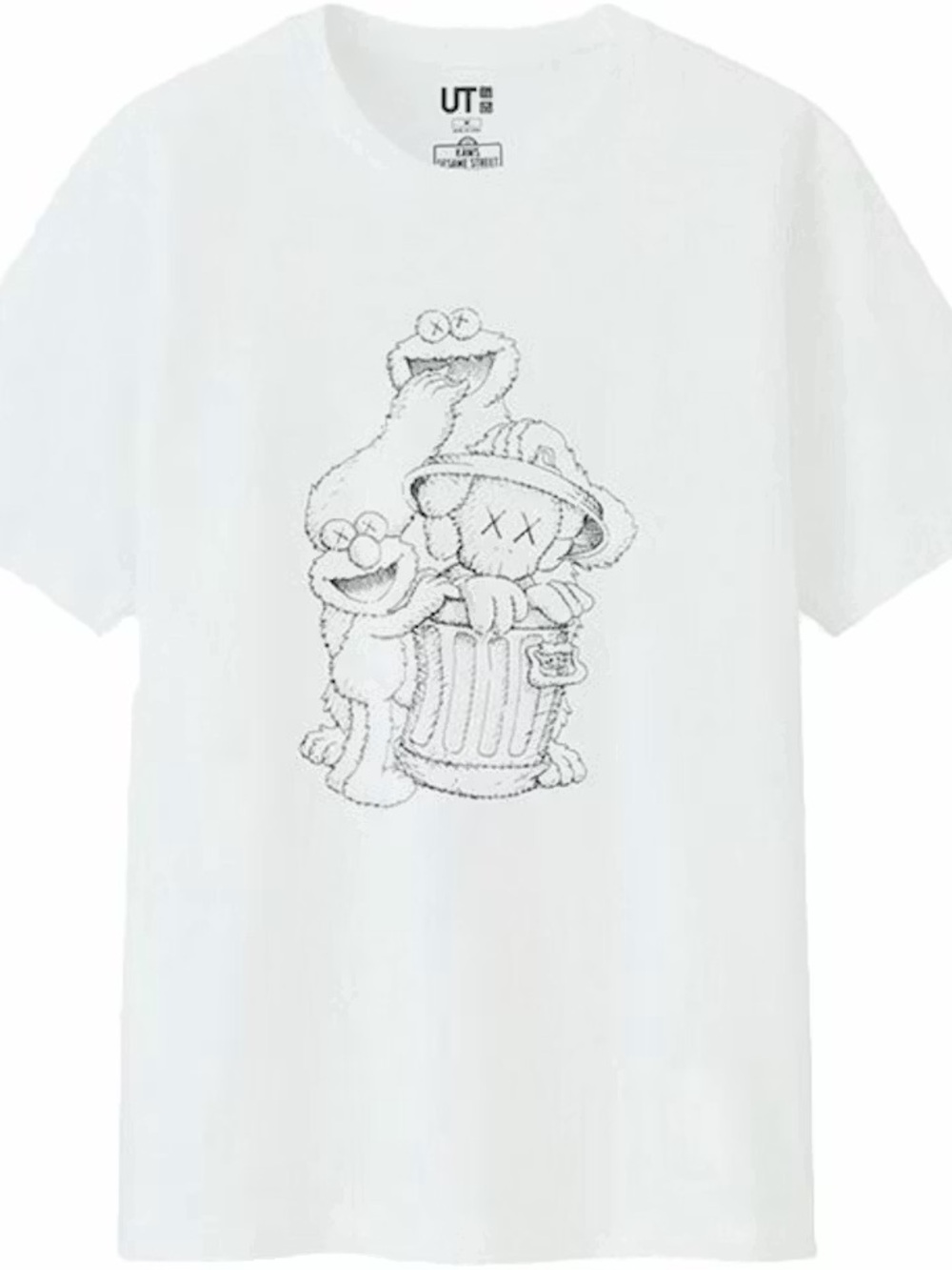 KAWS x SESAME STREET x UNIQLO Street Companion Trash Can Outline Tee White Small